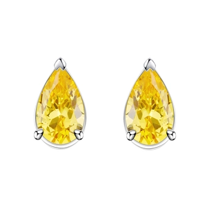 Elegant S925 sterling silver pear-shaped yellow gemstone earrings with three-prong setting