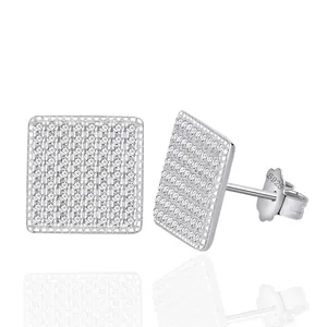 Simple S925 Sterling Silver Square Micro Pave Zirconia Stud Earrings For Women Elegant Office Daily Fashion Jewelry