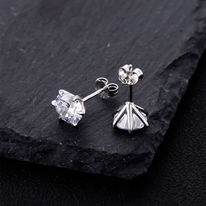 Classic 8mm six-prong 925 sterling silver stud earrings with round brilliant-cut cubic zirconia
