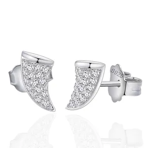 925 Argent Sterling Corne De Bœuf Boucles D'Oreilles Clous Pour Femme Strass Forme D'Animal Bijoux De Mode Argent