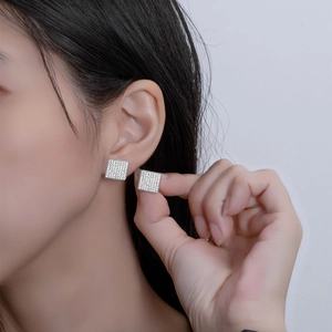 Square micro-paved cubic zirconia stud earrings in S925 sterling silver for women