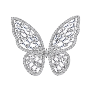 Exquisite sterling silver butterfly wide band ring with shimmering cubic zirconia stones