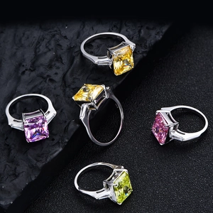 Anillos de plata 925 con diamantes de carbono de 10,5ct corte Radiant y gemas de colores