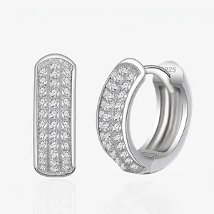 925 Sterling Silver Huggie Hoop Earrings For Women Full Zirconia Inlaid Geometric Arc Round Fashion Commute Jewelry Gift