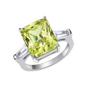 Anillo de diamante de carbono verde manzana corte Radiant 10,5 ct con piedras laterales plata