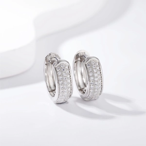Sparkling S925 sterling silver hoop earrings with 15mm half-circle paved zircons
