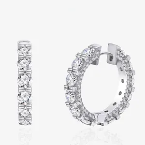 Grandes Boucles d'Oreilles Créoles Pavées de Zirconia pour Femmes en Argent Sterling 925 Rondes Géométriques Bijoux Luxe