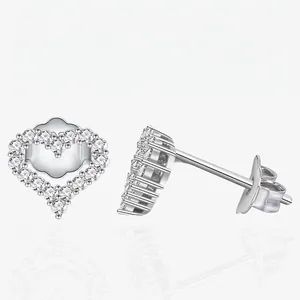 Minimalist 925 Sterling Silver Heart Stud Earrings For Women Shiny Zirconia Inlaid Romantic Fashion Commuting Jewelry Gift