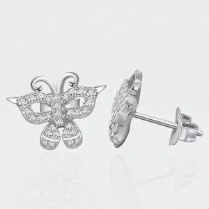 S925 Sterling Silver Butterfly Stud Earrings For Women Pave Zirconia Elegant Fashion Jewelry Animal Shape Earring Accessories