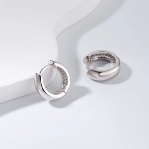 Polished S925 sterling silver 15mm hoop earrings with inner-set cubic zirconia stones