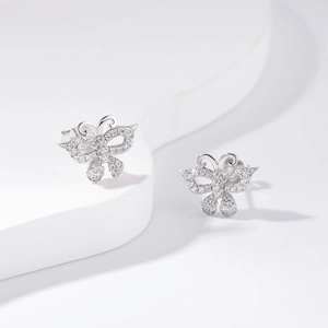 Elegant S925 sterling silver butterfly stud earrings with sparkling pavé cubic zirconia