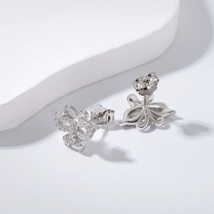 Sparkling S925 sterling silver butterfly stud earrings with cubic zirconia inlay for women