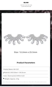 Detail specifications of fan-shaped S925 silver earrings with pear-cut cubic zirconia