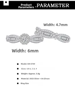 Detailed specifications of S925 silver snowflake rings with 5A zircon and 6mm width
