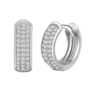 S925 sterling silver 15mm hoop earrings with triple-row pavé-set round cubic zirconia
