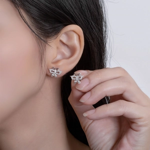 Elegant butterfly stud earrings in S925 sterling silver with sparkling cubic zirconia
