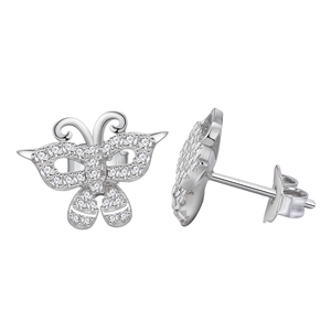 Sparkling S925 sterling silver butterfly stud earrings with cubic zirconia for women
