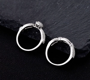 Macro view of snowflake stackable rings in S925 sterling silver with micro-pave diamonds