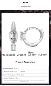 Detail of S925 sterling silver hoop earrings with rectangular 5A zircon stone inlay