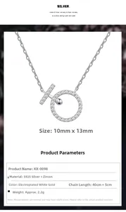 Detailed specs of S925 sterling silver necklace with geometric zircon pendant and dimensions