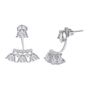 Sparkling S925 silver fan shaped ear jacket with trillion cut high carbon diamonds
