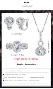 Détails du coffret bijoux en argent 925 avec zircones ovales de 6x8mm serties