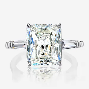 Bague Trois Pierres en Argent Sterling 925 pour Femme Taille Radiant Strass Bague de Fiançailles Alliance Bijoux de Mode