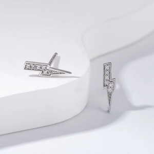 Minimalist S925 sterling silver lightning bolt stud earrings with cubic zirconia stones