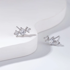 Minimalist S925 sterling silver stud earrings with three round 5A cubic zirconia stones