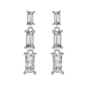 Boucles d'oreilles S925 argent avec trois zircons rectangulaires en cascade