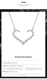 Dettagli della collana a cuore in argento sterling S925 con zirconi 5A e specifiche