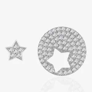 Asymmetric S925 Sterling Silver Star Stud Earrings For Women Sparkling Zirconia Inlaid Celestial Fashion Jewelry Gift