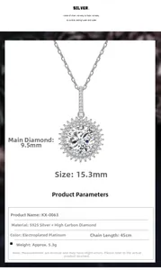 Détail du collier en argent S925 avec diamant à haute teneur en carbone de 9,5 mm