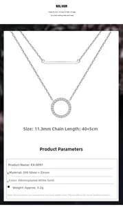 Detailed specs for layered necklace featuring circle and bar pendants with S925 silver