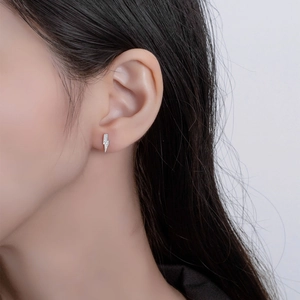 Minimalist S925 sterling silver lightning bolt stud earrings with sparkling pavé zircons