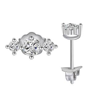 Classic S925 sterling silver three-stone stud earrings with sparkling 5A cubic zirconia