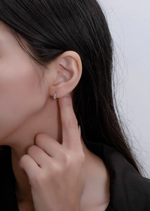 Minimalist S925 sterling silver hoop earrings with rectangular zircon on female model