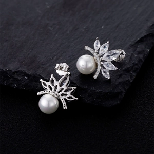 S925 sterling silver crown pearl earrings with marquise-cut zircon stones for women
