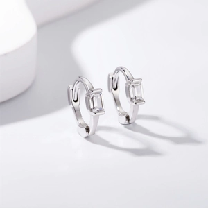 Elegant S925 sterling silver hoop earrings with a rectangular cubic zirconia stone