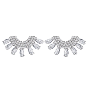 Elegant silver fan-shaped stud earrings with marquise and round cut sparkling crystals