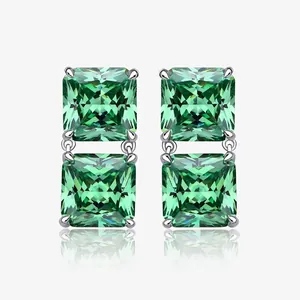925 Sterling Silver Square Stud Earrings For Women Rhinestone Geometric Double Layer Earrings Fashion Sparkly Ear Jewelry Gift