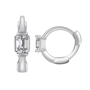 Minimalist S925 sterling silver hoop earrings with rectangular step-cut cubic zirconia
