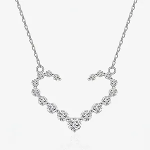 Collana con Pendente a Cuore in Argento Sterling 925 per Donna Zirconia Intarsiata Elegante Catena a Clavicola Gioielli di Moda