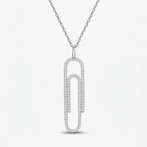 925 Sterling Silver Micro Pave Zirconia Paperclip Pendant Necklace Safety Pin Link Chain Modern Fashion Jewelry For Women