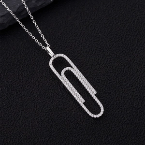Sparkling S925 silver paperclip necklace with full pavé micro-inlay zircon pendant