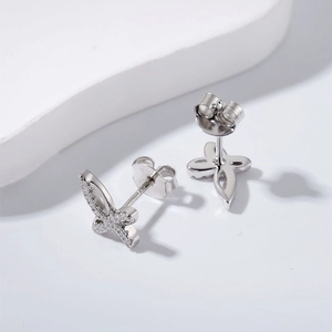 Elegant S925 sterling silver mini bowknot stud earrings with sparkling pavé zircons