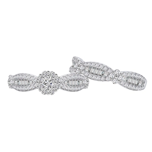 Sparkling snowflake sterling silver bridal set with baguette cut cubic zirconia