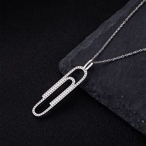 Sparkling S925 sterling silver paperclip pendant necklace with micro-pave crystals