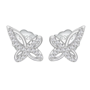 Elegant S925 sterling silver butterfly stud earrings with sparkling zircon stones