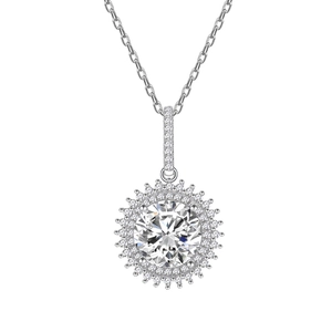 Élégant collier en argent sterling 925 avec pendentif diamant carbone halo de 9,5 mm